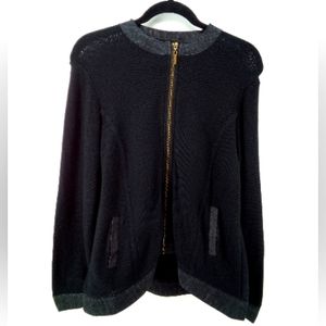 Allison Daley 100% Cotton Black Knit Denim Trim Full Zip Light Jacket L